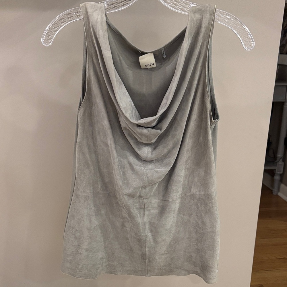 ecru Genuine Leather Cowl Neck Tank Size XS Minimalist Chic Statement Top